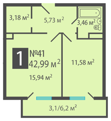 2-комнатная квартира в ЖК Остров Эрин на 1 этаже в 4 секции. Дом сдан.