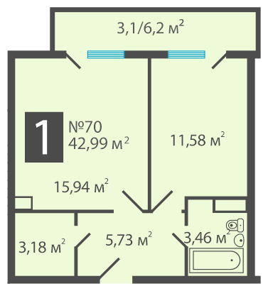 3-комнатная квартира в ЖК Остров Эрин на 2 этаже в 4 секции. Дом сдан.