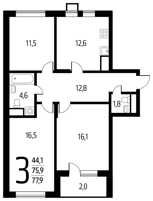 1-комнатная квартира (Студия) с отделкой в ЖК Новые Ватутинки. Центральный на 5 этаже в 5 секции. Сдача в 1 кв. 2024 г.