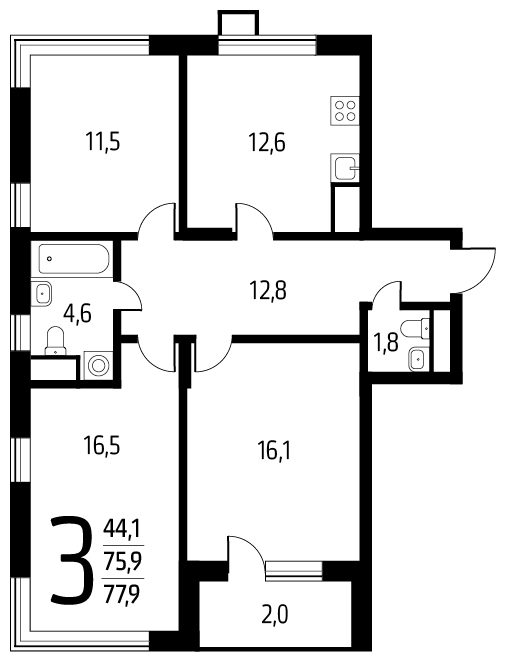 2-комнатная квартира с отделкой в ЖК Новые Ватутинки. Центральный на 5 этаже в 2 секции. Сдача в 1 кв. 2024 г.