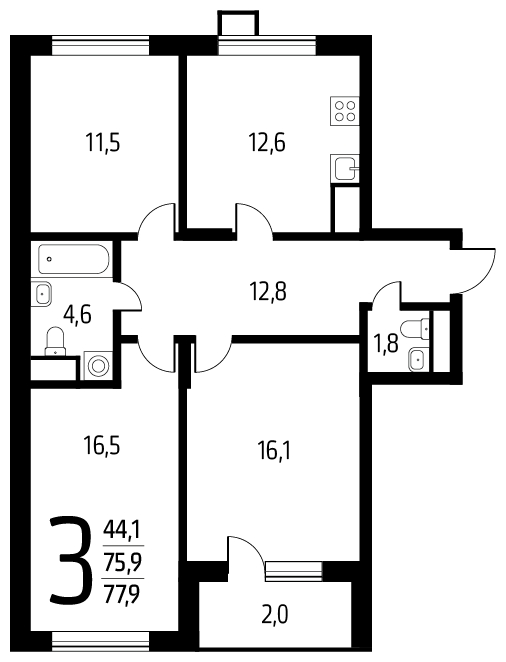 2-комнатная квартира в ЖК Новый Зеленоград на 13 этаже в 2 секции. Сдача в 1 кв. 2023 г.