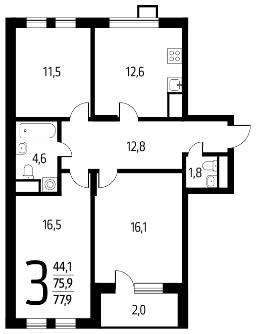 2-комнатная квартира в ЖК Новый Зеленоград на 2 этаже в 2 секции. Сдача в 1 кв. 2023 г.