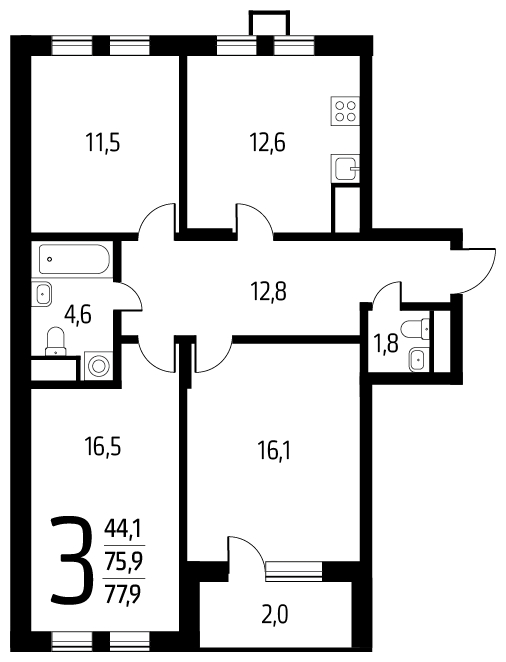 1-комнатная квартира (Студия) с отделкой в ЖК Новые Ватутинки. Центральный на 6 этаже в 6 секции. Сдача в 1 кв. 2024 г.