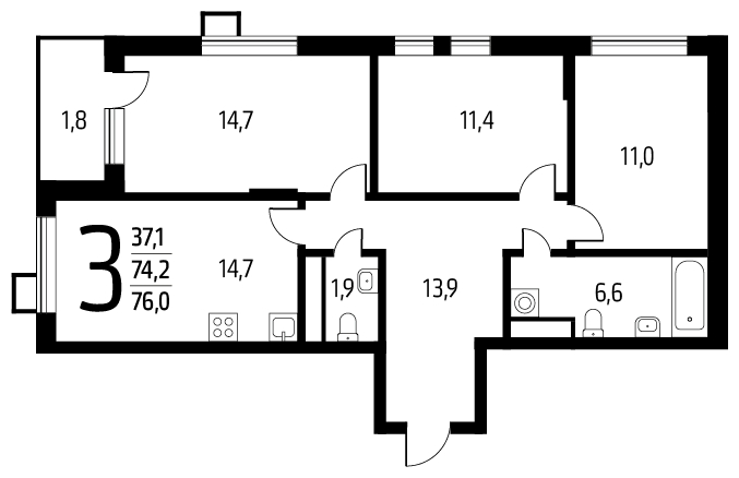 2-комнатная квартира в ЖК Новый Зеленоград на 8 этаже в 2 секции. Сдача в 1 кв. 2023 г.