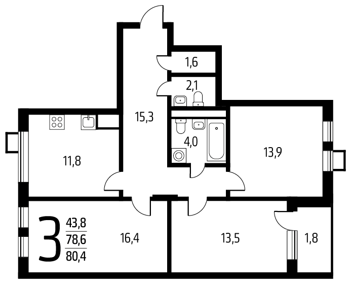 1-комнатная квартира с отделкой в ЖК Новые Ватутинки. Центральный на 7 этаже в 5 секции. Сдача в 1 кв. 2024 г.