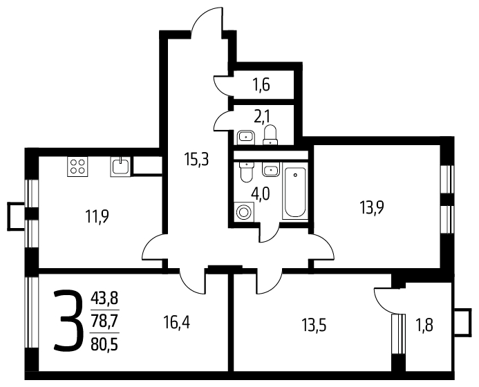 2-комнатная квартира в ЖК Новый Зеленоград на 15 этаже в 2 секции. Сдача в 4 кв. 2021 г.