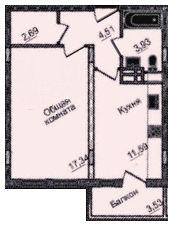 1-комнатная квартира в ЖК Остров Эрин на 4 этаже в 7 секции. Сдача в 2 кв. 2019 г.