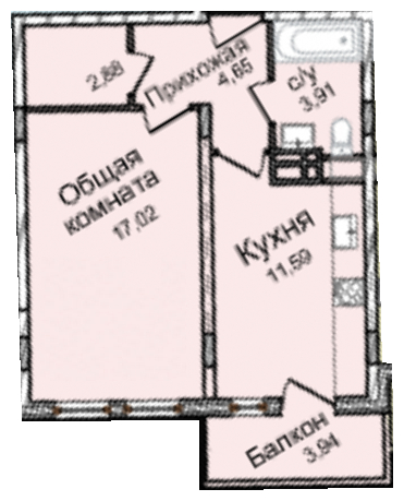 1-комнатная квартира в ЖК Остров Эрин на 1 этаже в 6 секции. Сдача в 2 кв. 2019 г.