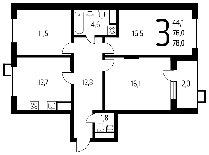 2-комнатная квартира в ЖК Новый Зеленоград на 14 этаже в 1 секции. Сдача в 1 кв. 2023 г.