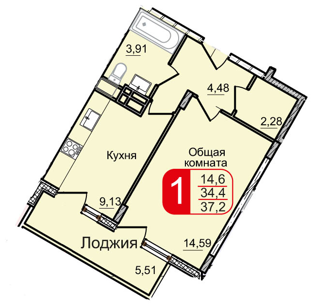 1-комнатная квартира в ЖК Петровский Квартал на 1 этаже в 3 секции. Дом сдан.