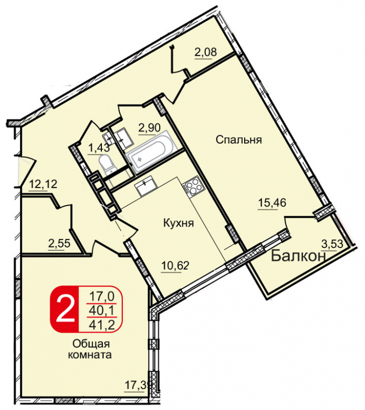1-комнатная квартира в ЖК Остров Эрин на 2 этаже в 7 секции. Сдача в 2 кв. 2019 г.