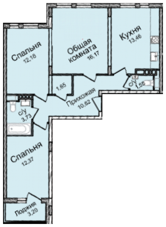 2-комнатная квартира в ЖК Остров Эрин на 3 этаже в 7 секции. Сдача в 2 кв. 2019 г.