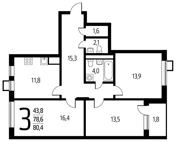 2-комнатная квартира в ЖК Новый Зеленоград на 13 этаже в 1 секции. Сдача в 1 кв. 2023 г.