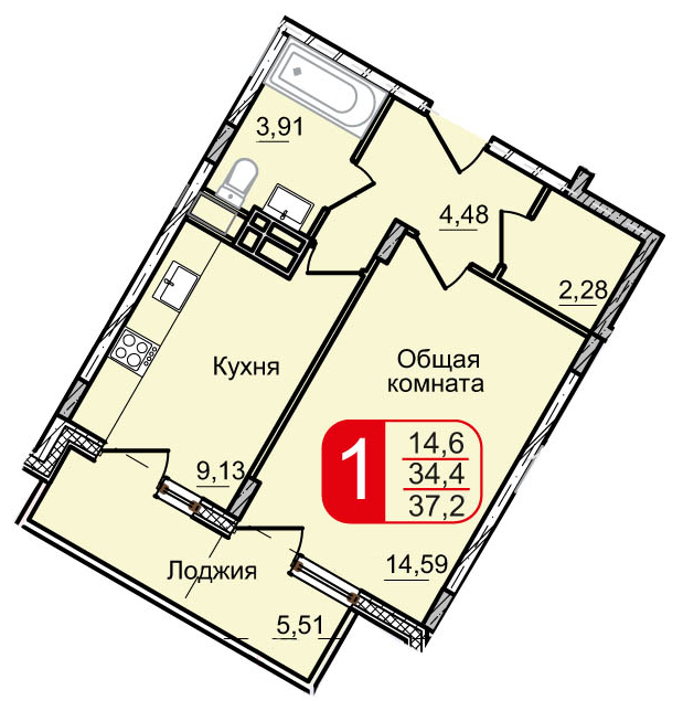3-комнатная квартира в ЖК Остров Эрин на 1 этаже в 6 секции. Сдача в 2 кв. 2019 г.