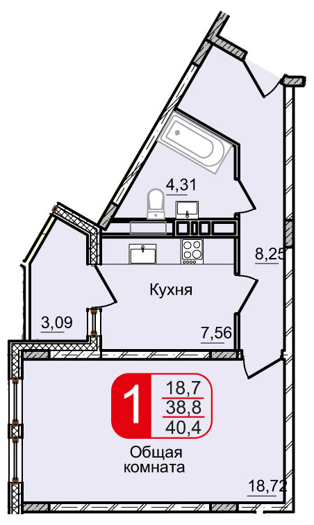 1-комнатная квартира в ЖК Петровский Квартал на 2 этаже в 2 секции. Дом сдан.