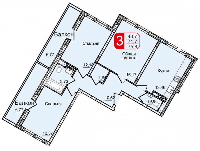 1-комнатная квартира в ЖК Аркада Арт на 7 этаже в 1 секции. Сдача в 1 кв. 2019 г.