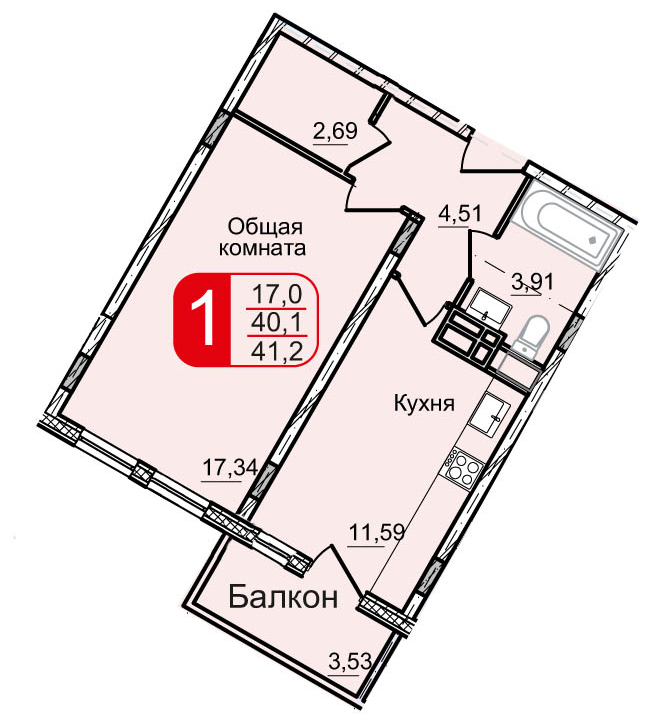 1-комнатная квартира в ЖК Финский на 5 этаже в 1 секции. Сдача в 2 кв. 2024 г.