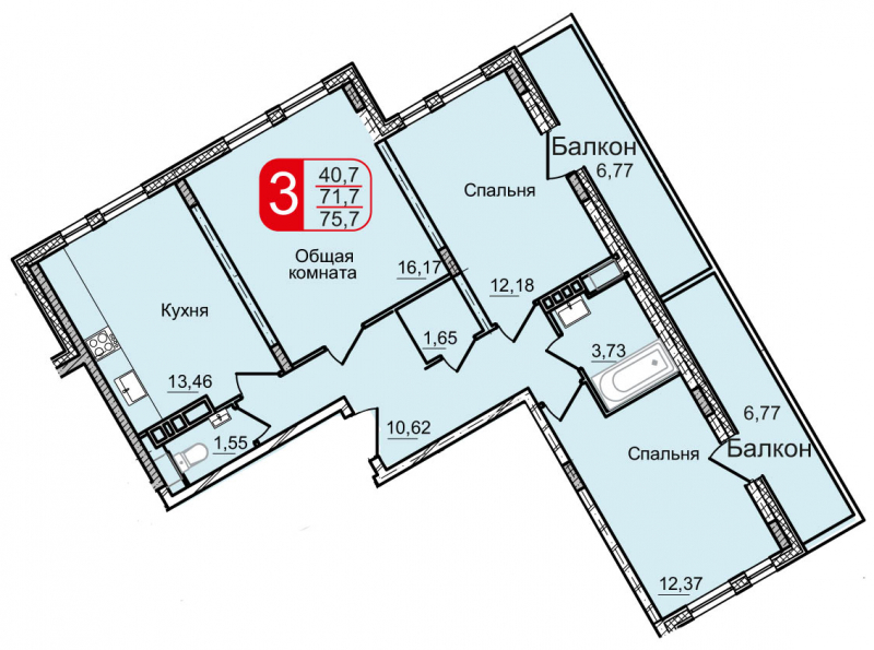 2-комнатная квартира в ЖК Остров Эрин на 1 этаже в 2 секции. Дом сдан.
