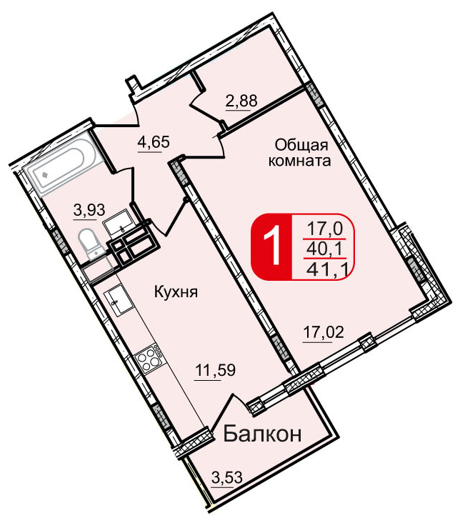 1-комнатная квартира в ЖК Финский на 6 этаже в 1 секции. Сдача в 2 кв. 2024 г.
