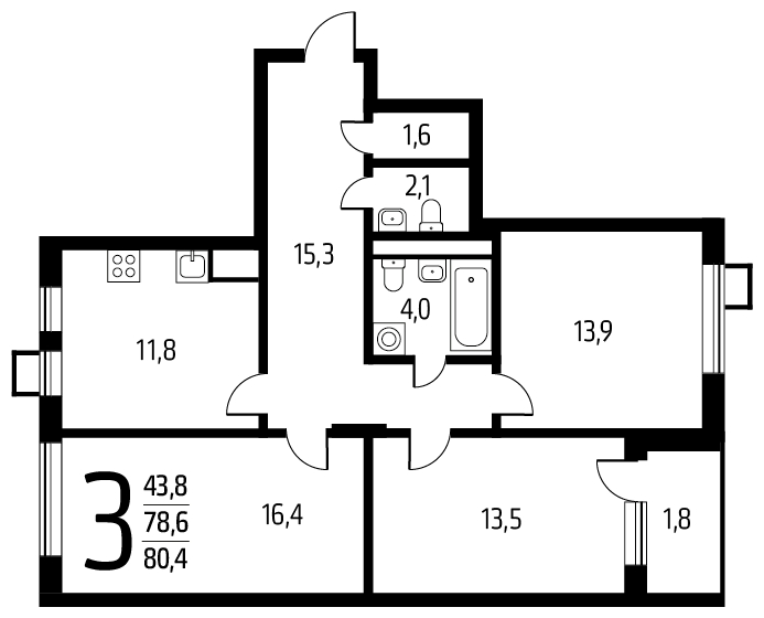 2-комнатная квартира с отделкой в МФК Маршал на 3 этаже в 1 секции. Дом сдан.