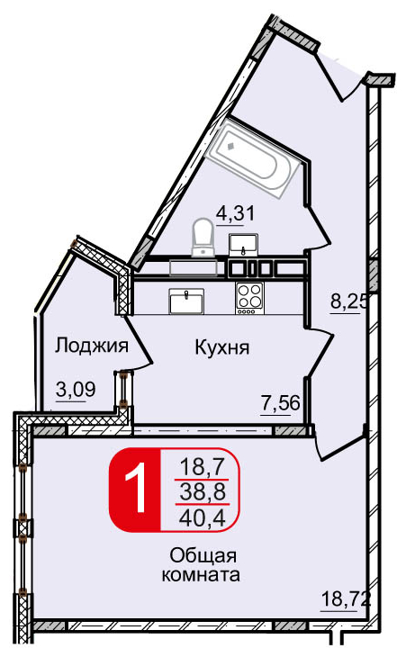 2-комнатная квартира в ЖК Петровский Квартал на 1 этаже в 3 секции. Дом сдан.