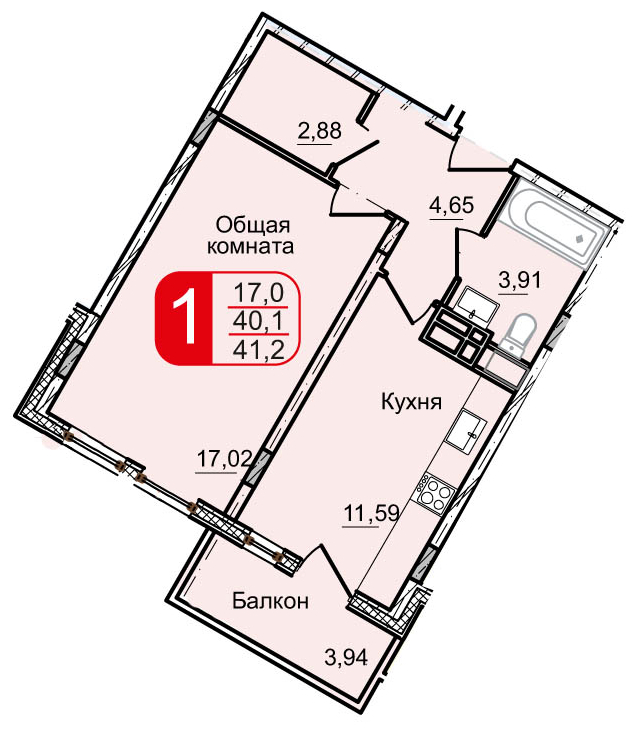 2-комнатная квартира в ЖК Финский на 11 этаже в 1 секции. Сдача в 2 кв. 2024 г.
