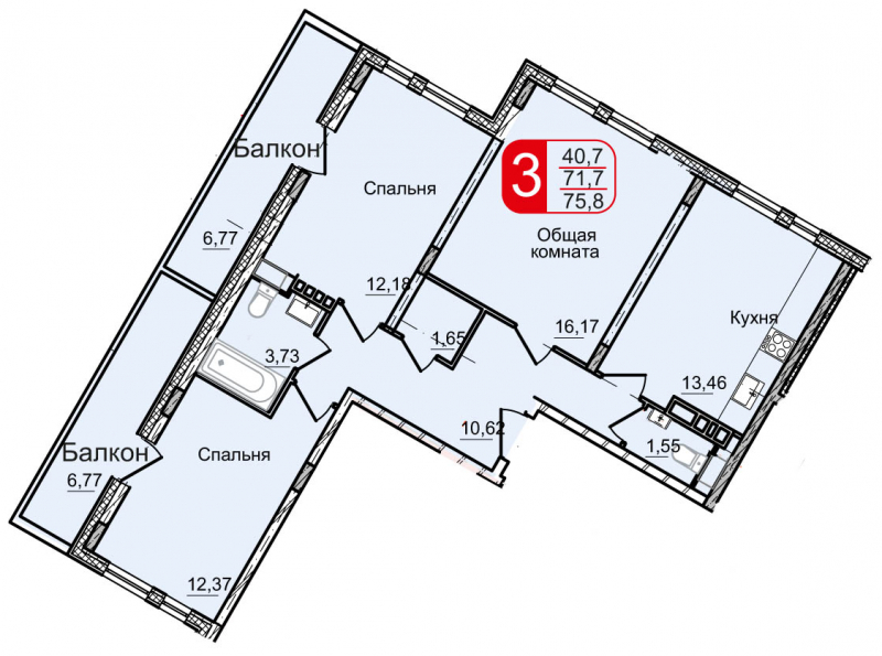 1-комнатная квартира (Студия) в ЖК Финский на 11 этаже в 1 секции. Сдача в 2 кв. 2024 г.