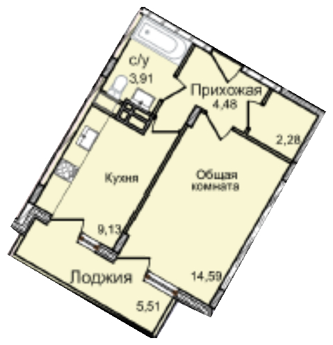 3-комнатная квартира в ЖК Остров Эрин на 4 этаже в 5 секции. Сдача в 2 кв. 2019 г.