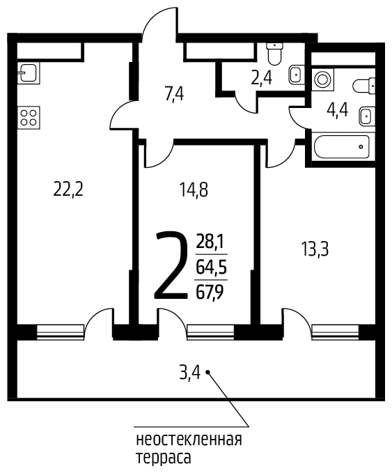 4-комнатная квартира в МФК Маршал на 17 этаже в 2 секции. Дом сдан.