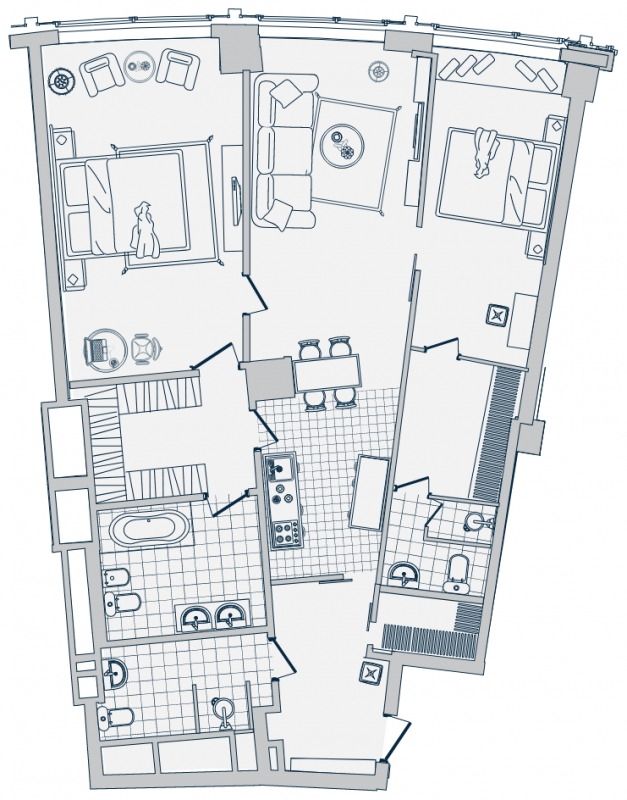 3-комнатная квартира с отделкой в ЖК Аркада Арт на 8 этаже в 1 секции. Дом сдан.