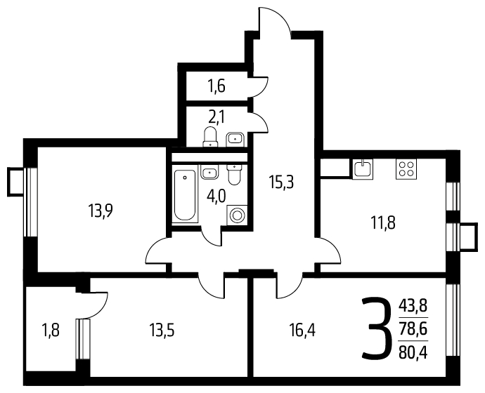 1-комнатная квартира (Студия) с отделкой в ЖК Новые Ватутинки. Центральный на 12 этаже в 1 секции. Сдача в 1 кв. 2024 г.