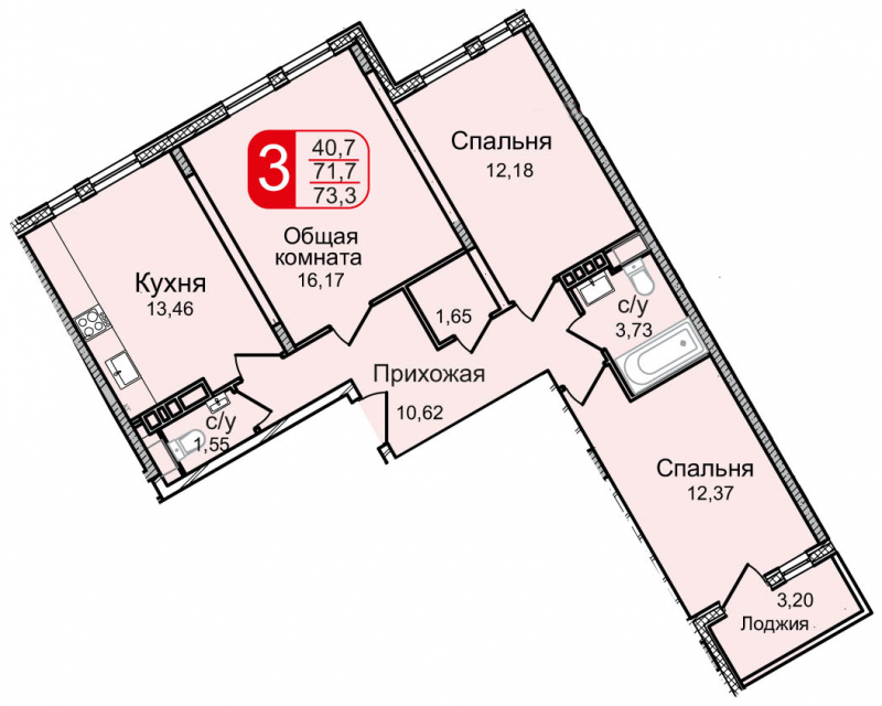 2-комнатная квартира в ЖК Петровский Квартал на 1 этаже в 3 секции. Дом сдан.