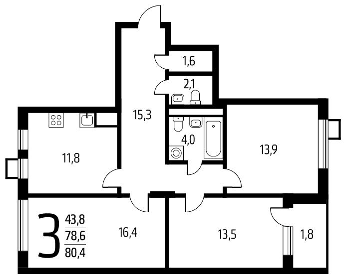 1-комнатная квартира в ЖК Жилой микрорайон Одинбург на 11 этаже в 4 секции. Сдача в 2 кв. 2025 г.