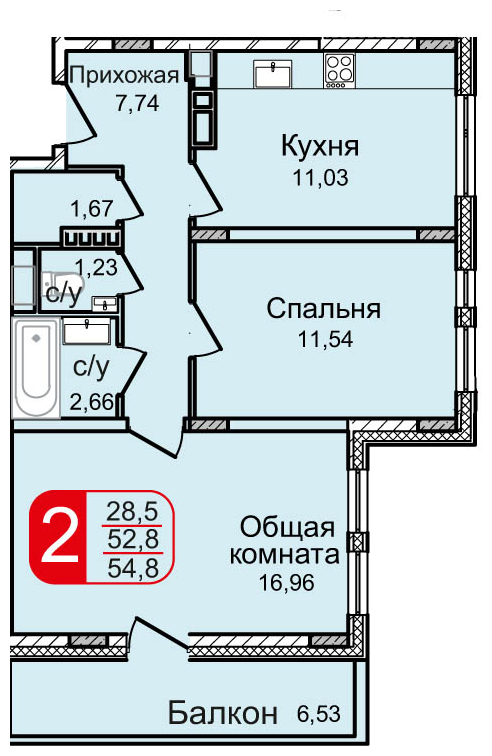 2-комнатная квартира в ЖК Остров Эрин на 1 этаже в 5 секции. Сдача в 2 кв. 2019 г.