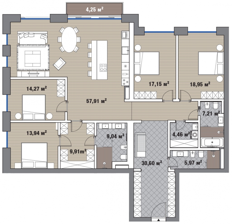 4-комнатная квартира с отделкой в ЖК Вишневый сад на 7 этаже в 1 секции. Сдача в 3 кв. 2021 г.