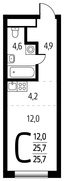 2-комнатная квартира в ЖК Жилой микрорайон Одинбург на 3 этаже в 2 секции. Сдача в 2 кв. 2025 г.