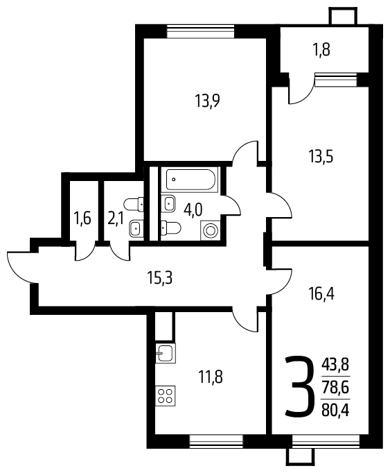 1-комнатная квартира в МФК Маршал на 2 этаже в 2 секции. Дом сдан.