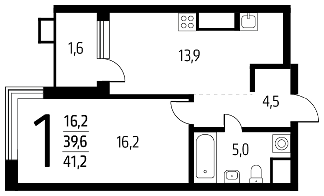 2-комнатная квартира в ЖК Новый Зеленоград на 15 этаже в 1 секции. Сдача в 1 кв. 2023 г.