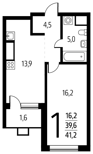 2-комнатная квартира в МФК Маршал на 6 этаже в 3 секции. Дом сдан.