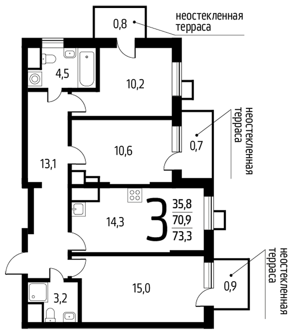 2-комнатная квартира в МФК Маршал на 7 этаже в 3 секции. Дом сдан.