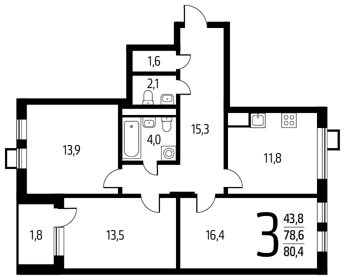 2-комнатная квартира с отделкой в ЖК Новые Ватутинки. Центральный на 7 этаже в 6 секции. Сдача в 1 кв. 2024 г.
